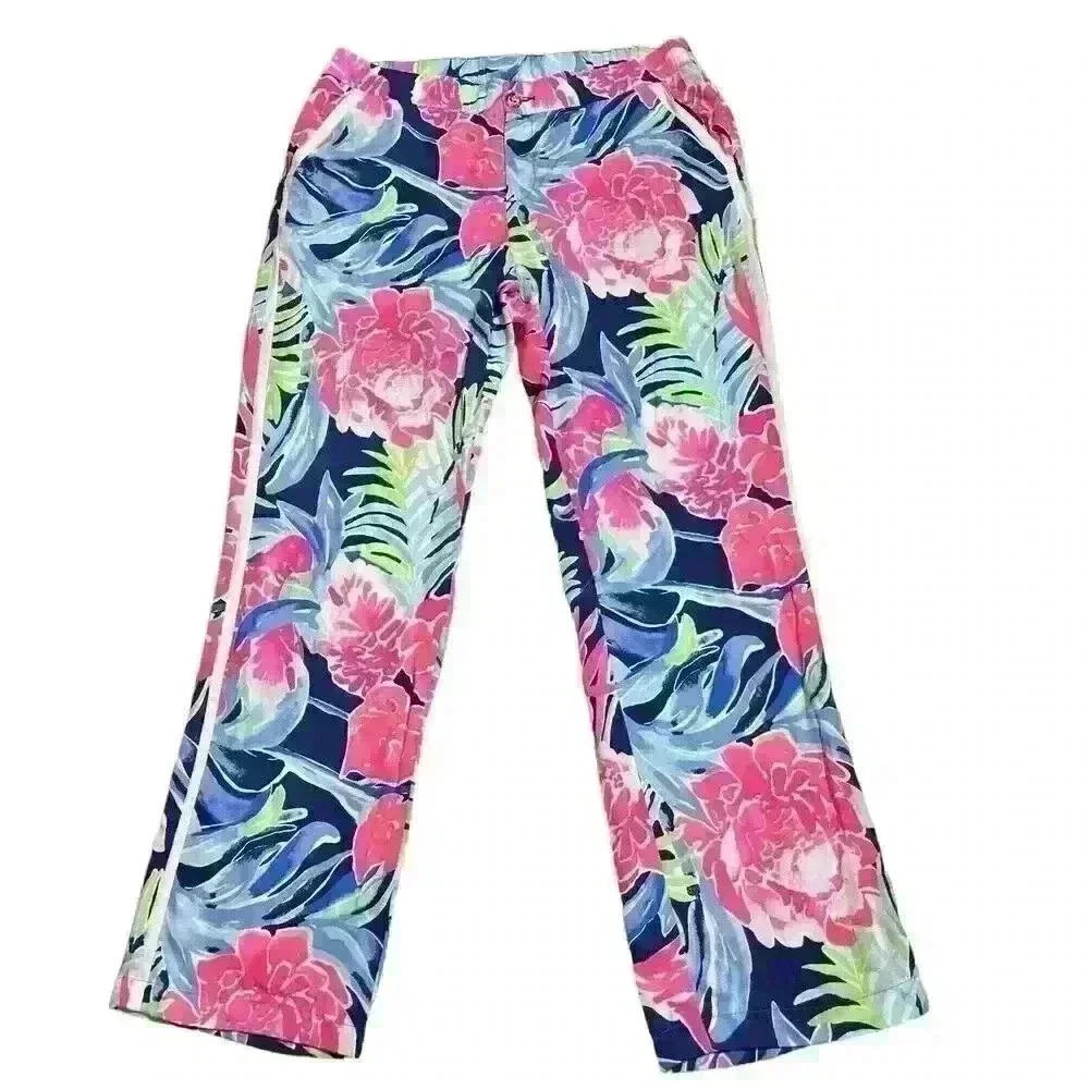 Lilly Pulitzer Womens Madeira Pants High Tide Navy  Tropicolada Size 10
